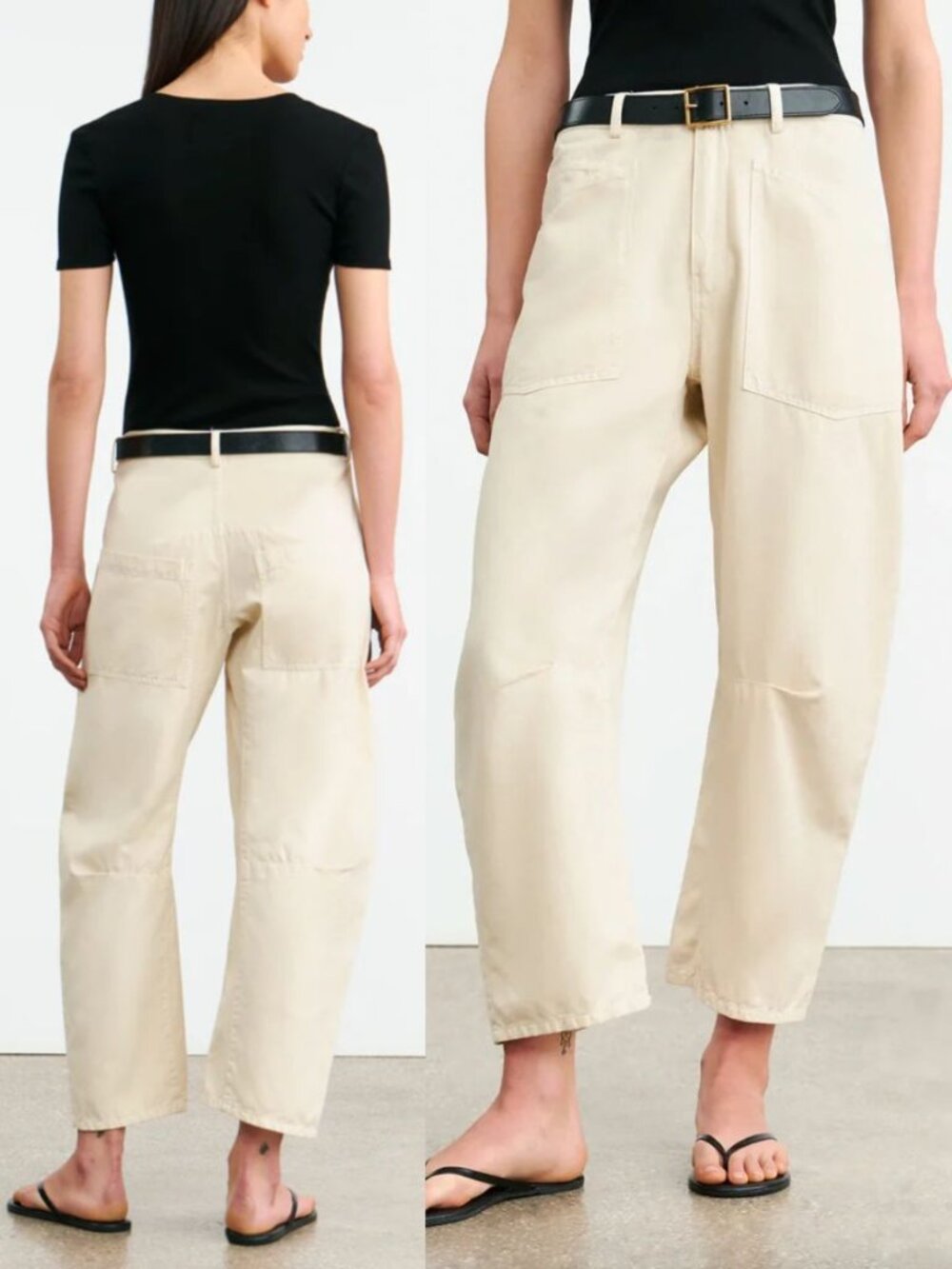 Nili Lotan Shon Pant Stone White Barrel Leg Linen Cotton Cropped Ankle Size 2